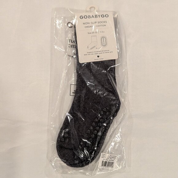 NWT GoBabyGo Non-Slip Rubber Grip Tall Socks (Dark Gray, Organic Cotton Terry) - Picture 3 of 8